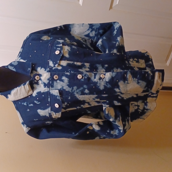 #7B - 👌Tie-dyed-look White/Blue Denim Jean Jacket - sz Large - Picture 9 of 13